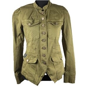 WILLIAM‎ RAST Bragg Army Style Jacket XS Women's Juniors Green Stretchy Cotton